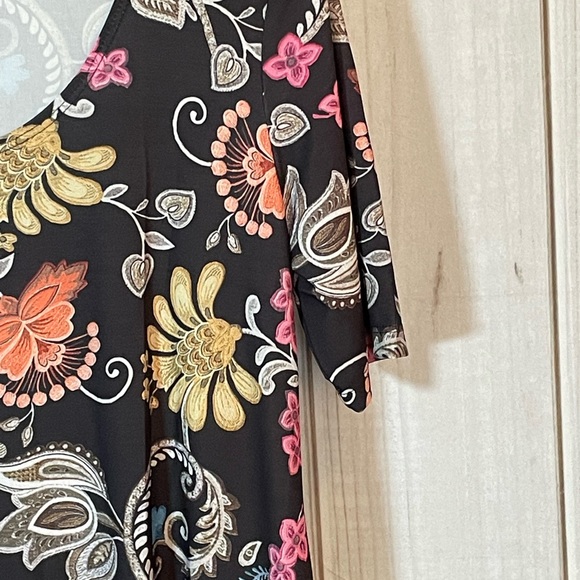 Lbisse Black Coral Floral Scoop Neck Shift Dress Misses L 12/14 Stretch Knit NEW - Picture 3 of 5